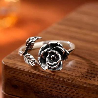 Ρομαντικό και Μοντέρνο Ρυθμιζόμενο Δαχτυλίδι με Πέταλα Τριαντάφυλλου και Φύλλα, Προσωποποιημένο και Δημιουργικό Γυναικείο Αξεσουάρ Δώρο για τις Γιορτές