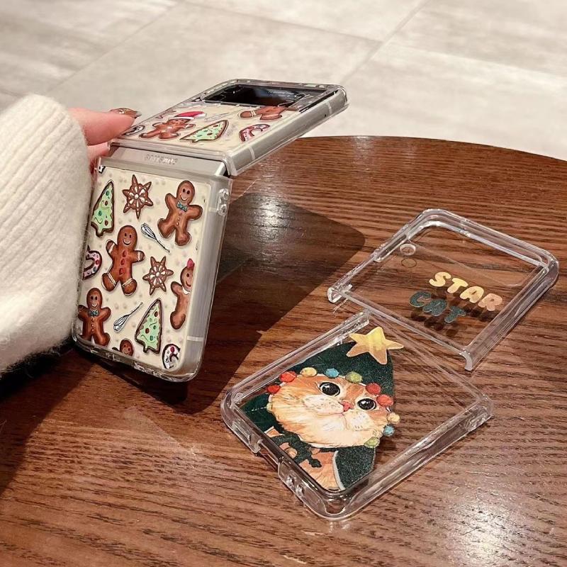 Animal Christmas Cat Phone Case For Samsung Galaxy Z Flip 6 ZFlip5 5G Transaprent Clear Cover For Samsung ZFlip4 Z Flip 3 Fundas