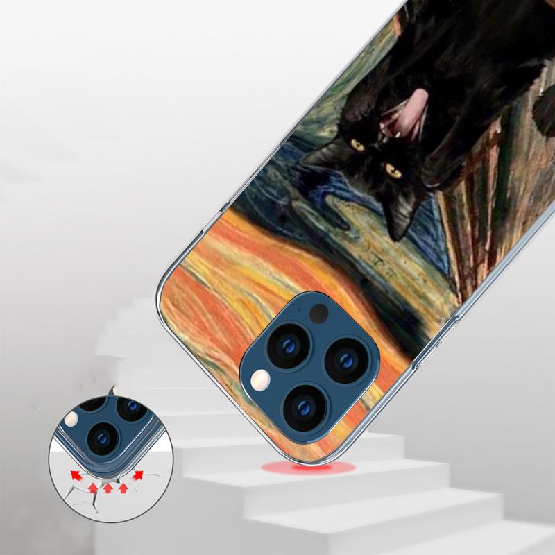Black Cat Cartoon Cute Phone Case For iPhone 17 Air 16 Pro Max 16E 15 + 14 Plus 11 12 13 Mini 7 8 SE Gift Print Cover Fundas 17