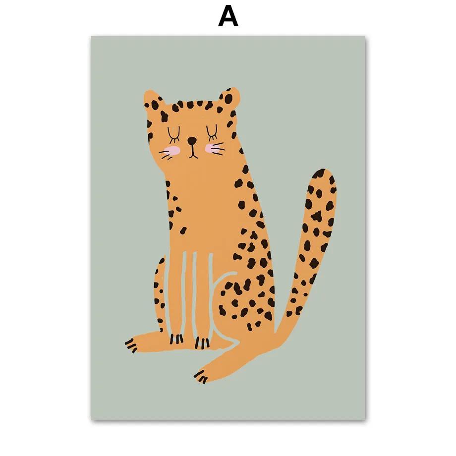 Kawaii Goose Leopard Bear Cherry Butterfly Wall Art Canvas Painting Nordic Posters And Prints Wall Pictures Baby Kids Room Decor
