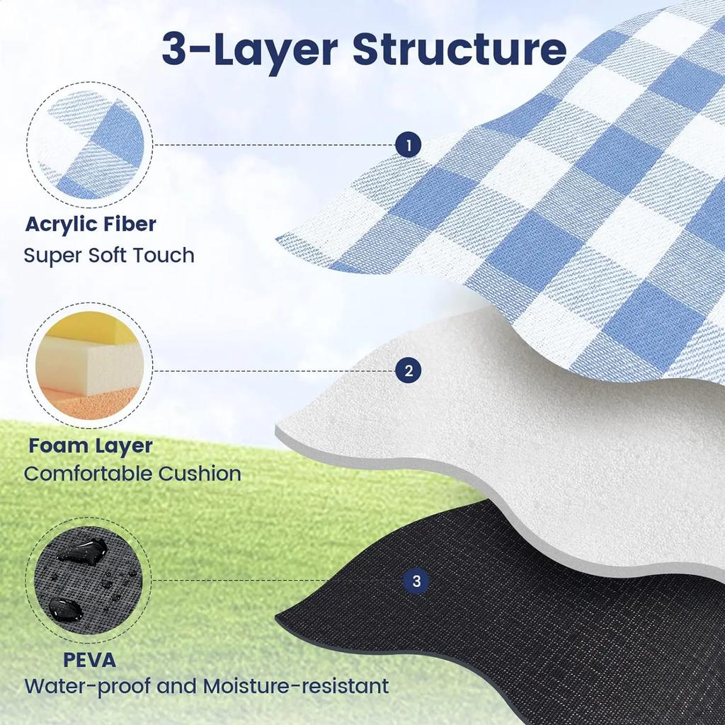Couverture de Pique-nique Extra Large, Tapis de Plage Imperméable et Pliable, Extérieur pour 8 Adultes, Camping, Parc, Plage, Herbe, Intérieur