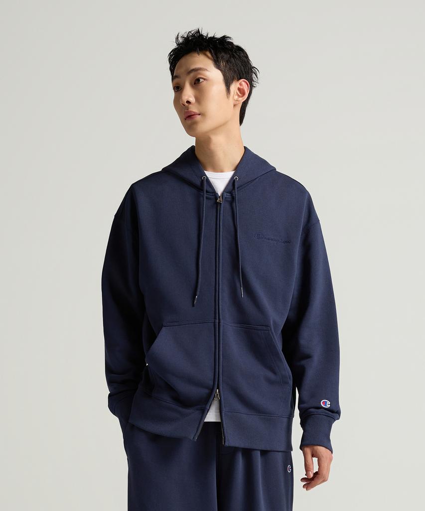Champion Small Logo Loose Fit Zip-Up Hoodie Navy