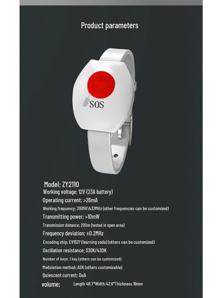 SOS Uhr-Stil Drahtloses Notrufgerät für ältere Menschen, Patienten, Notruftaste, Türklingel und Fernbedienung