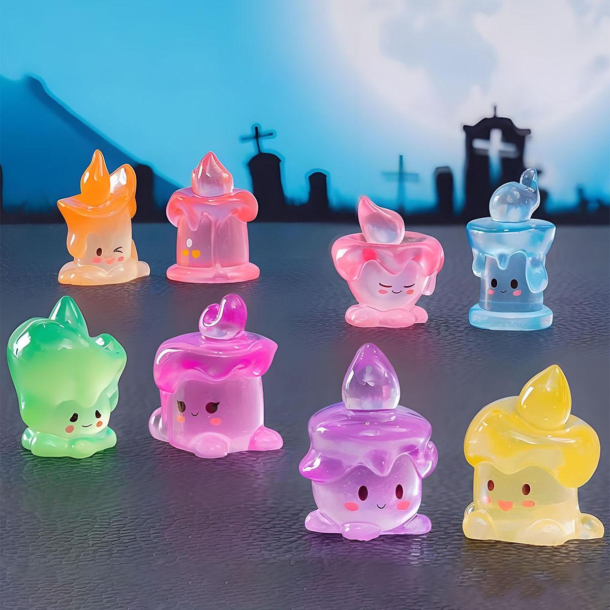 

10Pcs Halloween Luminous Mini Resin Candles Glow In The Dark Halloween Candelabra Miniature Ghost Candle Decor For Halloween Par (As shown-3537)-