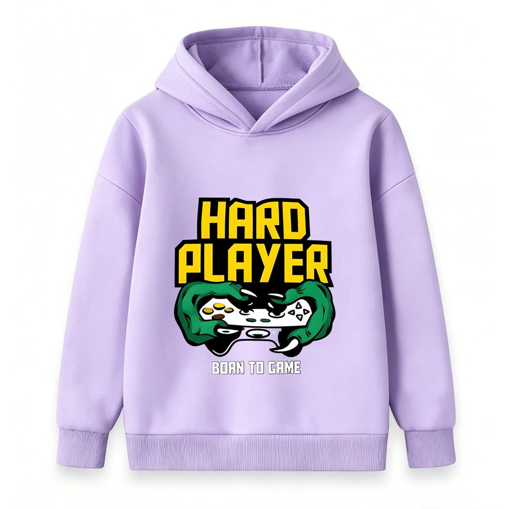 Kids Boys Girls Hard Player Born To Game Print Hoodie Casual Long Sleeve Pullover Sweatshirt For Gaming Lovers