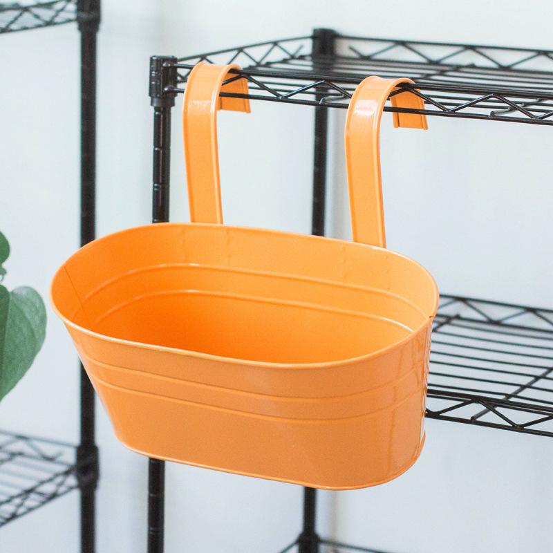 Iron Hanging Flower Pots Balcony Planters Garden Pots Flower Holders Double Hooks Oval Bucket Wall Hanging Decor