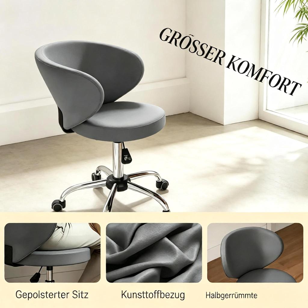 Rolling Stool, 360 degrees Rotating PU Massage Stool with Adjustable Height 73-88 cm and Backrest
