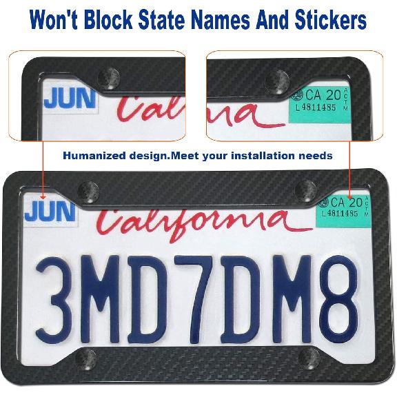 BGGTMO Carbon Fiber License Plate Frames- 2 Pack Black Aluminum Printed Carbon Patterns Car Tag Cover For Front & Rear, 4 Hole Heavy Duty Universal