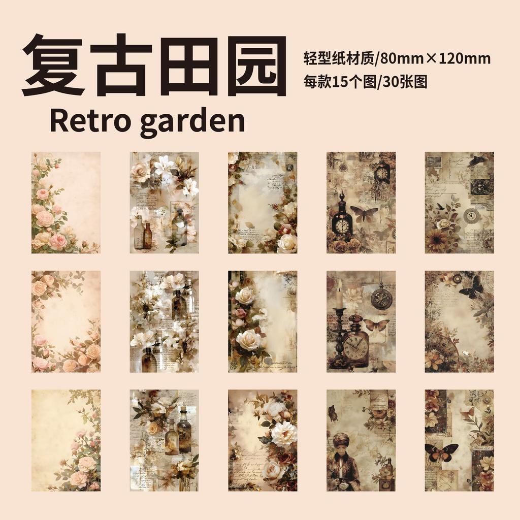 30 Sheets Vintage theme Decorative paper for Diy Hand Account Diary Scrapbooking Background paper