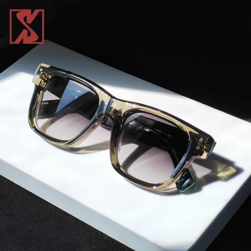 Retro Thick Square Sunglasses for Men and Trendy Rectangular Turtle Black Frame 70s 80s Eyewear [SHEEN KELLY] Women, Shades,