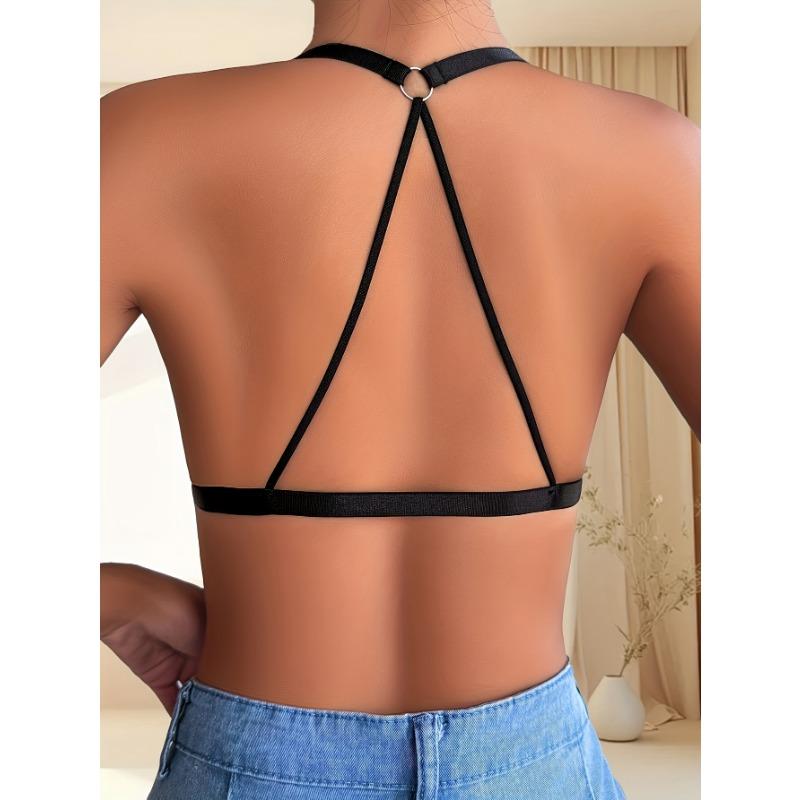 Plus Size Halter Lace Bra Front Closure Deep V Wirefree Bralette Sexy Plunge Lingerie for Curvy Women