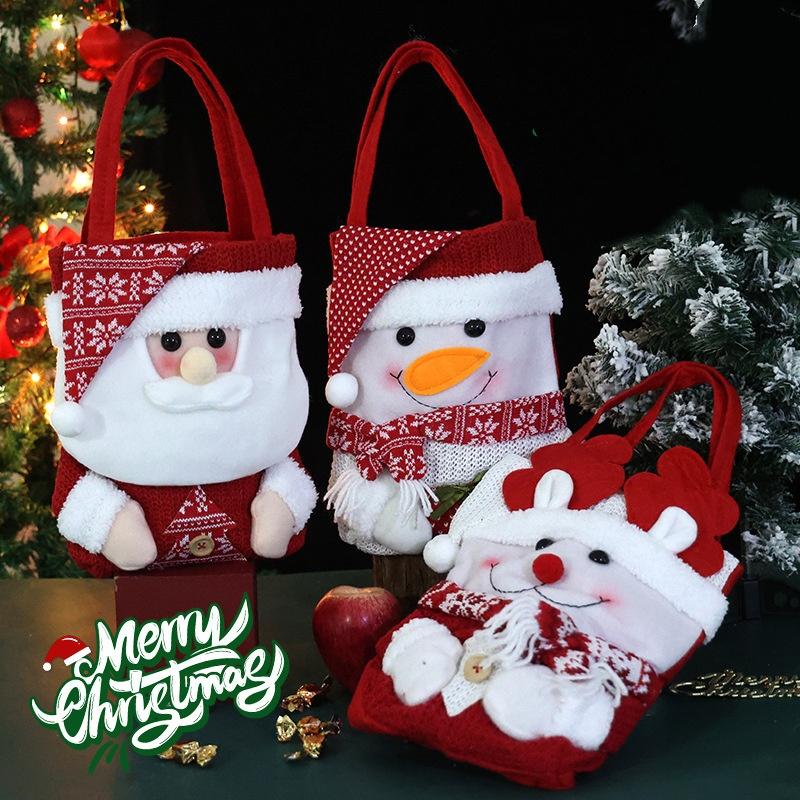 1pc Christmas Candy Bag Cloth Santa Claus Snowman Elk New Year Christmas Eve Decoration Cartoon Apple Candy Gift Storage Bags