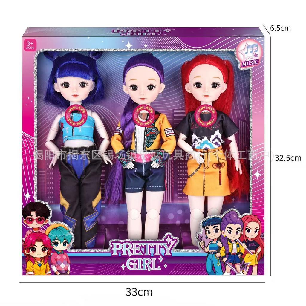 Large 12 Inch K-POP Demon Hunter Girl Group Doll Lumi Mira Zoe Figure with 3D Eyes Vinyl Collectible Gift
