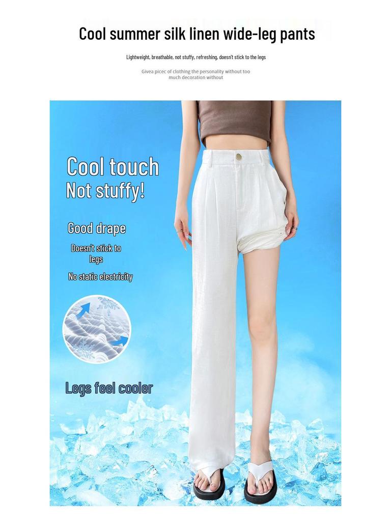 Pantalones de Pierna Ancha de Tencel Lino de Cintura Alta con Protección Solar de Seda de Hielo para Mujer Verano 2026