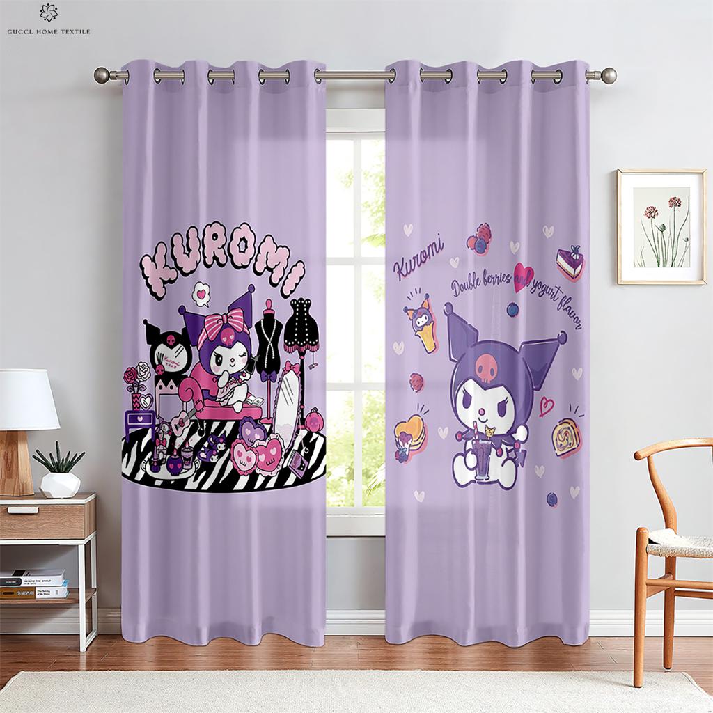 Cartoon Pattern Curtains for Kids Room Kitchen Area Study Room Decoration Rod Pocket Home Decoration Cute Pink Blue 2 Pcs