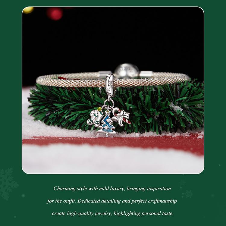 Christmas Joy White Gold Tri-Use Pendant: DIY Bracelet, Necklace & Tree Ornament