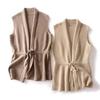 2026 Autumn/Winter 100% Wool Sleeveless Knit Vest Cardigan with Tie