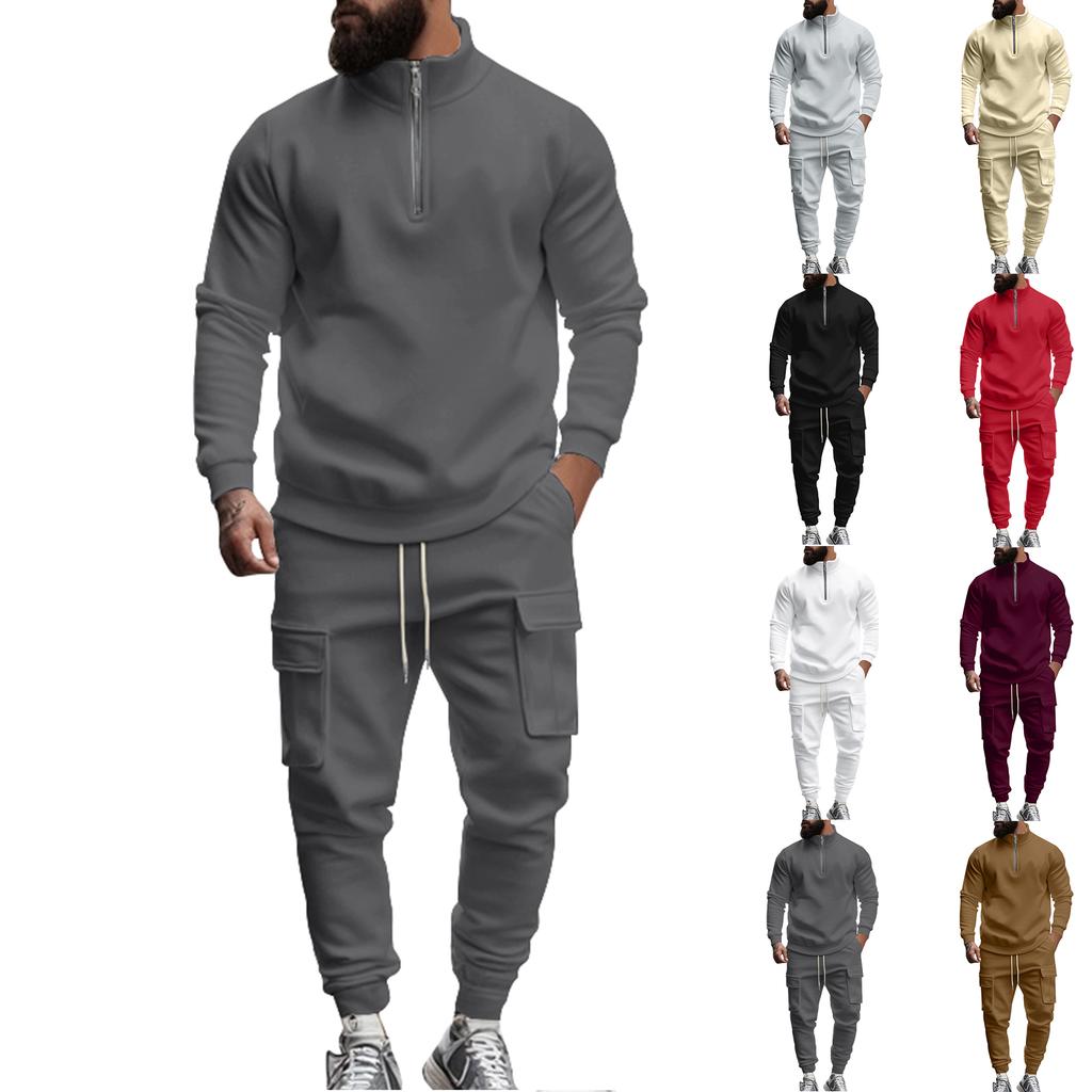 Men's Casual Warm Zipper Sports Pants Set
