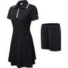 FILA Fitted Solid Color Short Ruffle Hem Golf Polo Dress Women dresses Black A11W325317F-BK