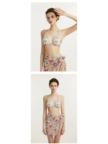 Retro Print Women's Strappy Back Swimsuit Set: Three-Piece Japanese Korean-Inspired Sexy Beach Bikini, 2026 Collection.