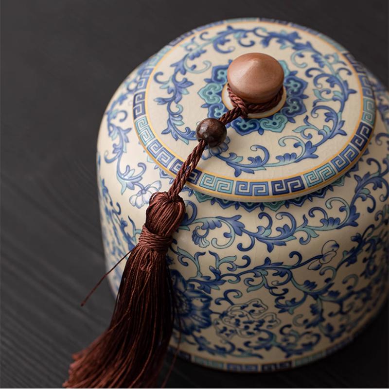 Keramická dóza na čajové lístky Modrobílá porcelánová dóza na cukroví Multifunkční domácí úložná krabička na kávová zrna, ořechy, bylinky Domácí dekorace