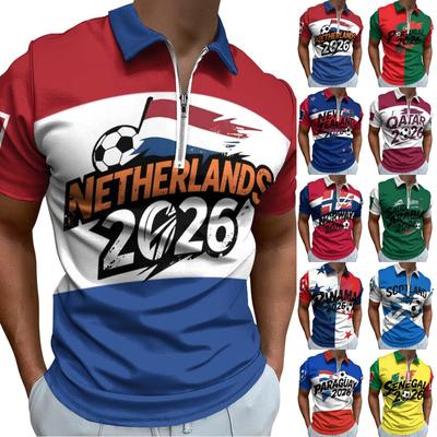 Casual losvallend poloshirt voor heren met letterprint, ritssluiting, korte mouwen, comfortabel, ademend topje voor dagelijks gebruik