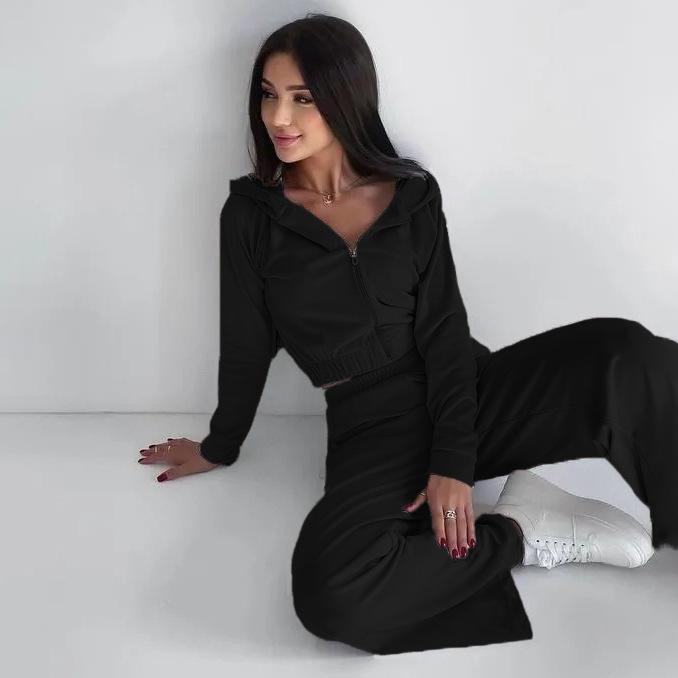 1116ebay European and American autumn and winter women's clothing new hooded casual sweater set two-piece women's