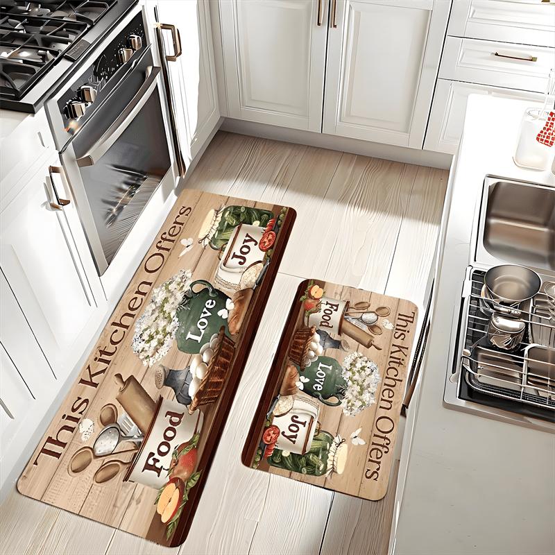 Kitchen Theme Carpet Mat Rug - Food Love Joy Design Home Decoration with Cooking Utensils Pattern Living Room Decoration Home