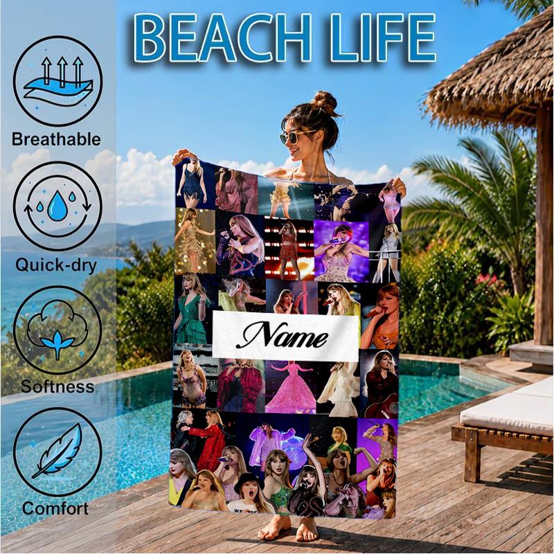 Custom Name Beach Towel Taylor Top singer Microfiber Beach Towel, Lightweight for Summer Travel, Swimming Pool Fan Birthday Gift