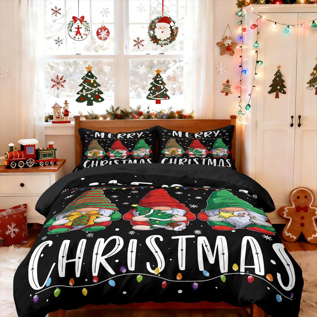 Customized Bed Three-Piece Set Christmas Elements Series Pillowcase Quilt Cover 3D Digital Printing Kit Factory