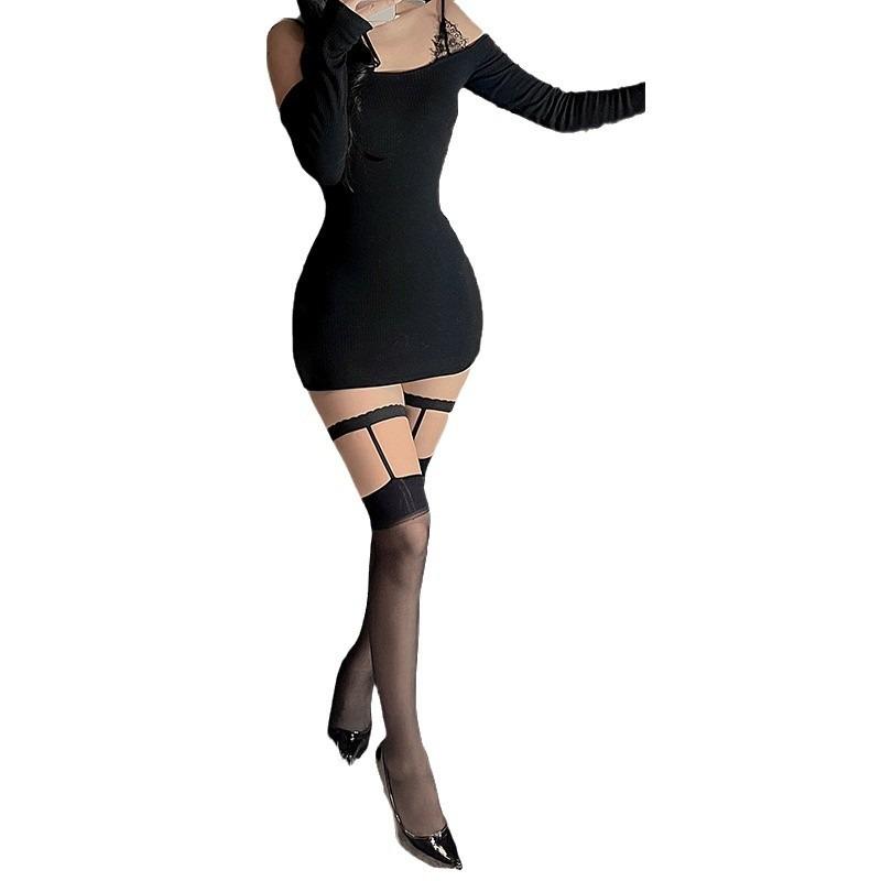 New sex stockings, no-take-off long tube suspenders, ultra-thin suspenders, hand-torn black silk, passionate, sexy and hot flirting