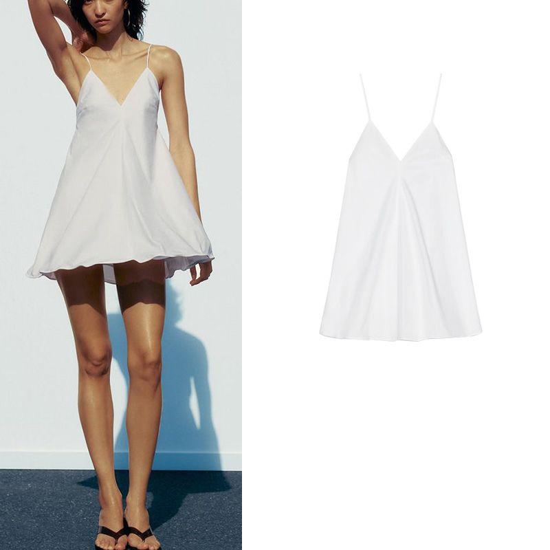 Spring and Summer New Women's Clothing Trench Coat Fabric Patchwork Lining Plastic Hem V Neck Short Dress 2786002