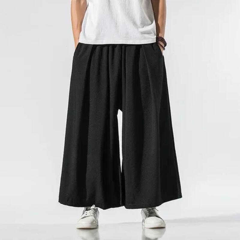 2026 Men Chinese Style Wide Leg Pants Man Traditional Baggy Draped Pants Male Hanfu Harajuku Oversized Trousers Man Black Pants