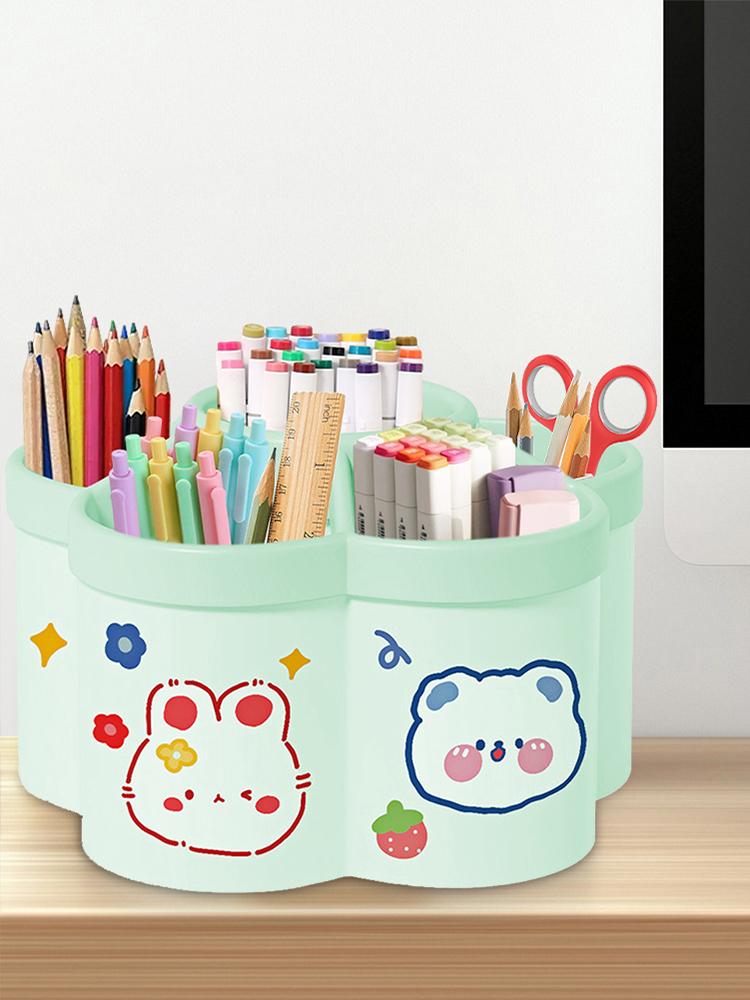 Cartoon 360-degree Rotating Pen Holder with 6 Slots Pen Storage Box Desktop Stationery Organizer for Desk Office School Home Use