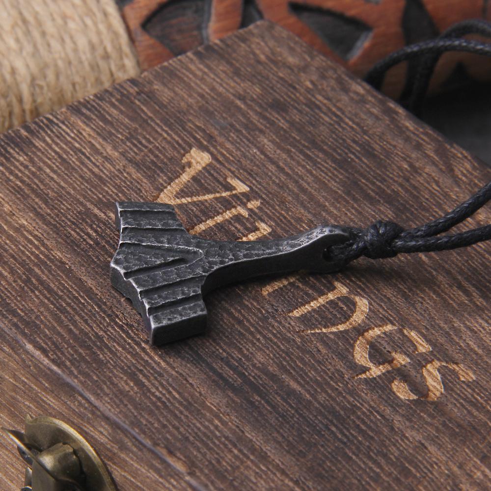 Never Fade Iron Gray Thor Hammer Mjolnir Necklace Viking Norse Stainless Steel Gift for Men with Box