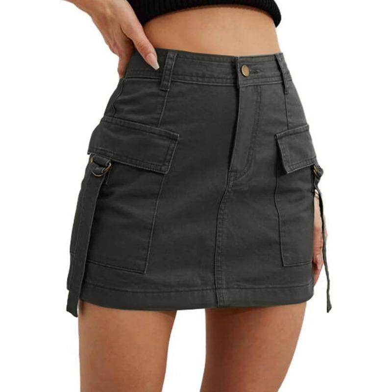 Fashion Summer Women's Short Cargo Skirts Pockets Solid Color Mini Casual Hip Lift Ladies Skirts Ladies Elegant Slim Fit Clothing
