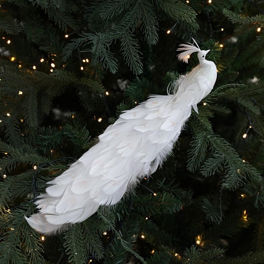 Colorful Artificial Christmas Peafowl Long Tail Glitter Feather Simulation Peacock Realistic Crafts Handmade