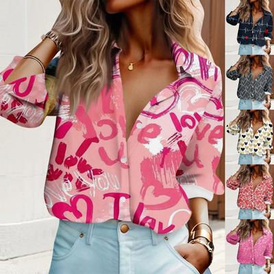 Women's Shirt Blouse Valentine's Day Love Print Button Long Sleeve Casual Basic Shirt Collar Regular Top