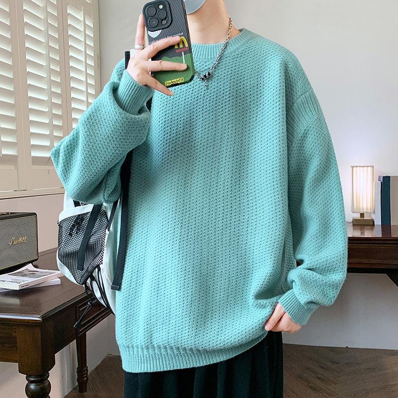 

Дизайн свитера мужской американский ретро контрастная вставка модный бренд модный тренд круглый вырез свободный трикотаж парный топ 4XL озеро синий