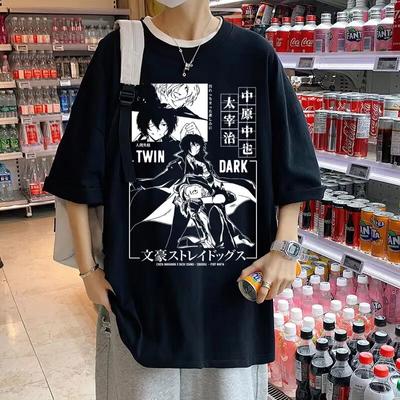 Anime Unisex Grafik Büyük Boy T Gömlek Unisex Kadın T-shirt Bungo Sokak Köpekleri Dazai Osamu Nakahara Chuuya Pamuk Streetweed Tshirt