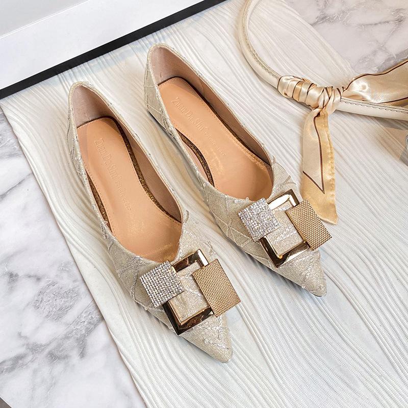 

Fashion New Fashion Metal buckle flats shoes woman pointed toe crystal pandent OL work shoes ladies soft bottom loafers plus size 43 4.5