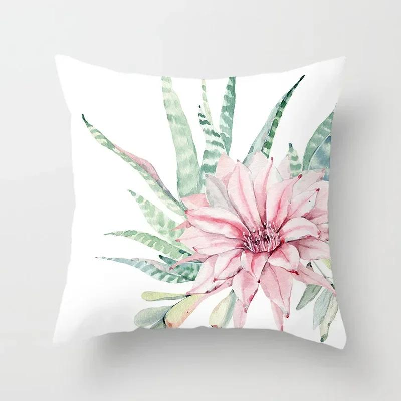 Tropical Cactus Summer Plants Pattern Double-sided Printed Pillow Cover Short Plush Suitable Living Sofas Throw Cushion Cover