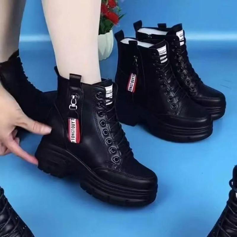 Platform Martin boots women's autumn and winter real soft leather short boots winter velvet cotton shoes leather snow boots