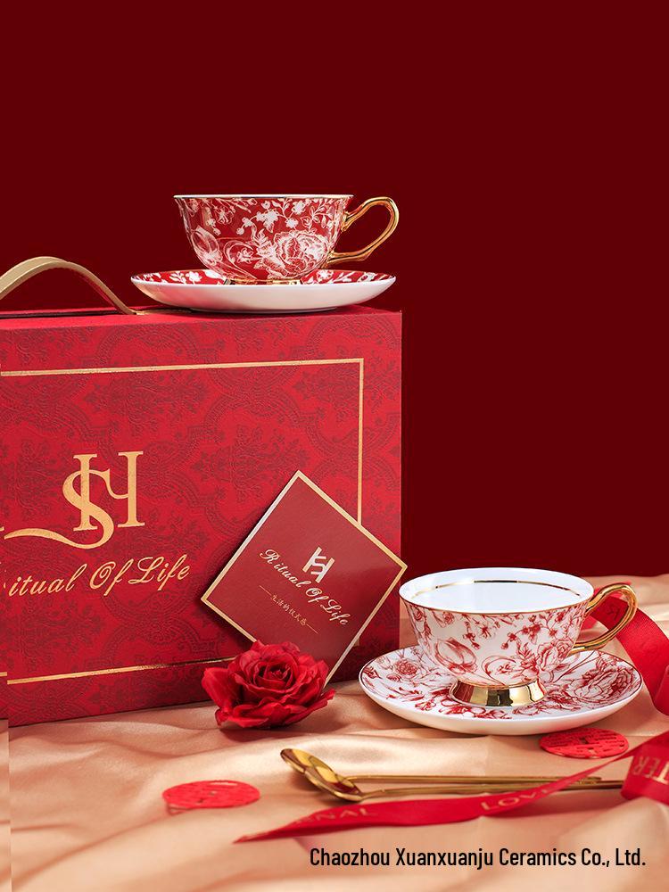 European Elegant Bone China Coffee Cups - Light Luxury Rose Design
