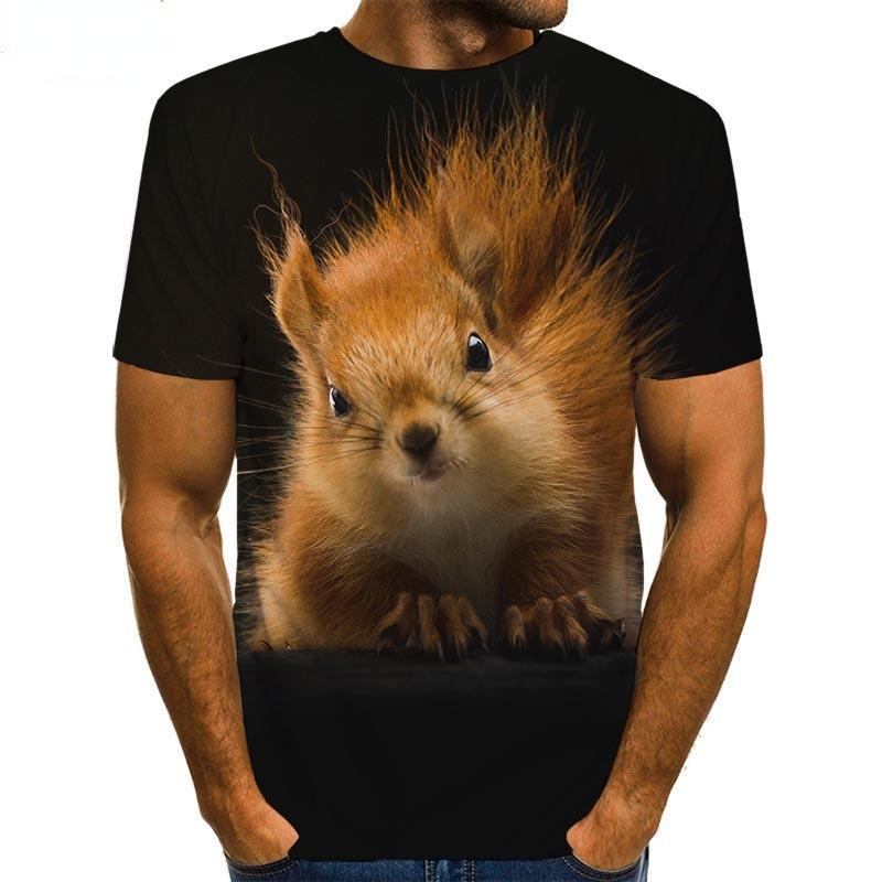 Cute Squirrel Graphics T Shirts Summer Fashion Short Sleeve 3D Lovely Animals Printed Mens