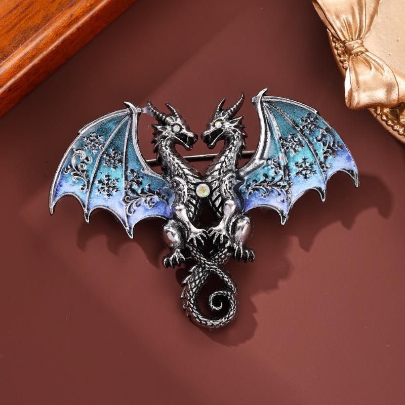 Matte Finish Metal Double Headed Dragon Brooch 1Pcs Unisex Animal Pin Fashion Accessory for Blazer Backpack Daily Outfit
