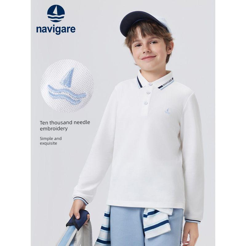 Navigare Italian Sailboat Boys' Polo Shirt 2026 Spring Children's Long-Sleeved T-Shirt Top