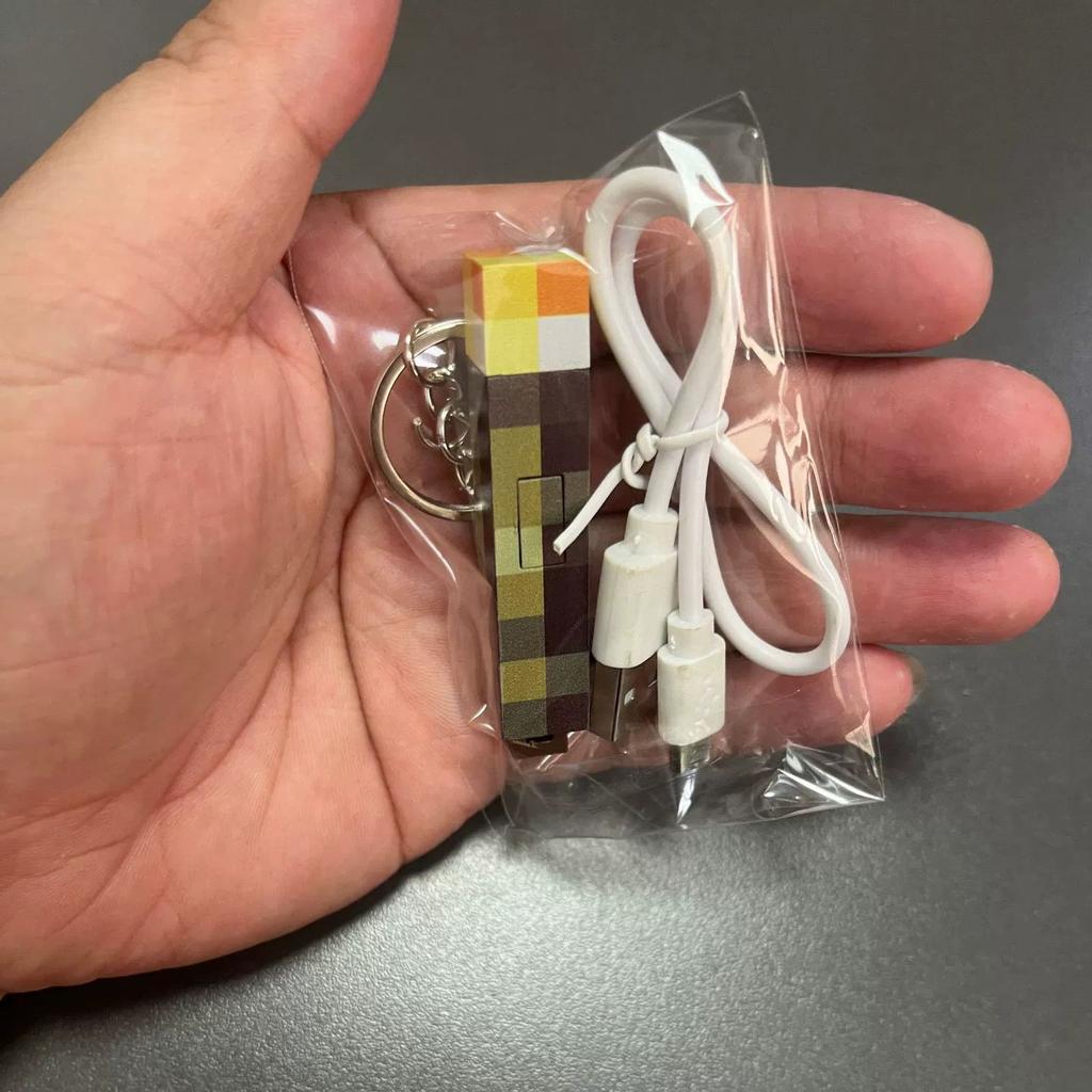 Minecraft Herní Téma Okolní Pochodeň LED Světlo USB Dobíjecí Mini Svítilna Klíčenka Přívěsek na Batoh Dětské Dárky