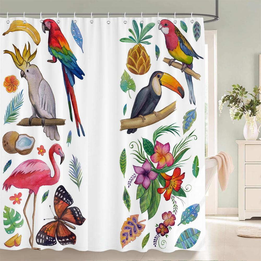 Bunter Vogel Schmetterling Flamingo Stoff Duschvorhang Badezimmer Vorhänge Mit Haken Wasserdicht Druck Badvorhang Heimdekor