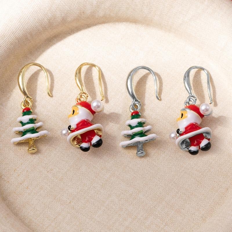 Festive Cartoon Santa Claus Stud Earrings Allergy Resistant Alloy Christmas Accessories For Kids Adults